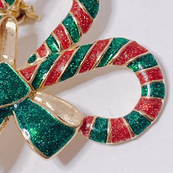 VTG Signed AAI Candy Cane Christmas Holiday Brooch Gold Tone Enamel Sparkling - Picture 6 of 11